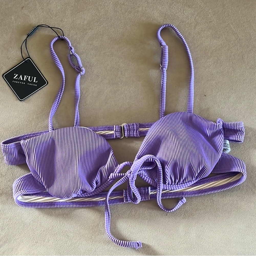 Zaful - Lavender Ribbed Bikini Top